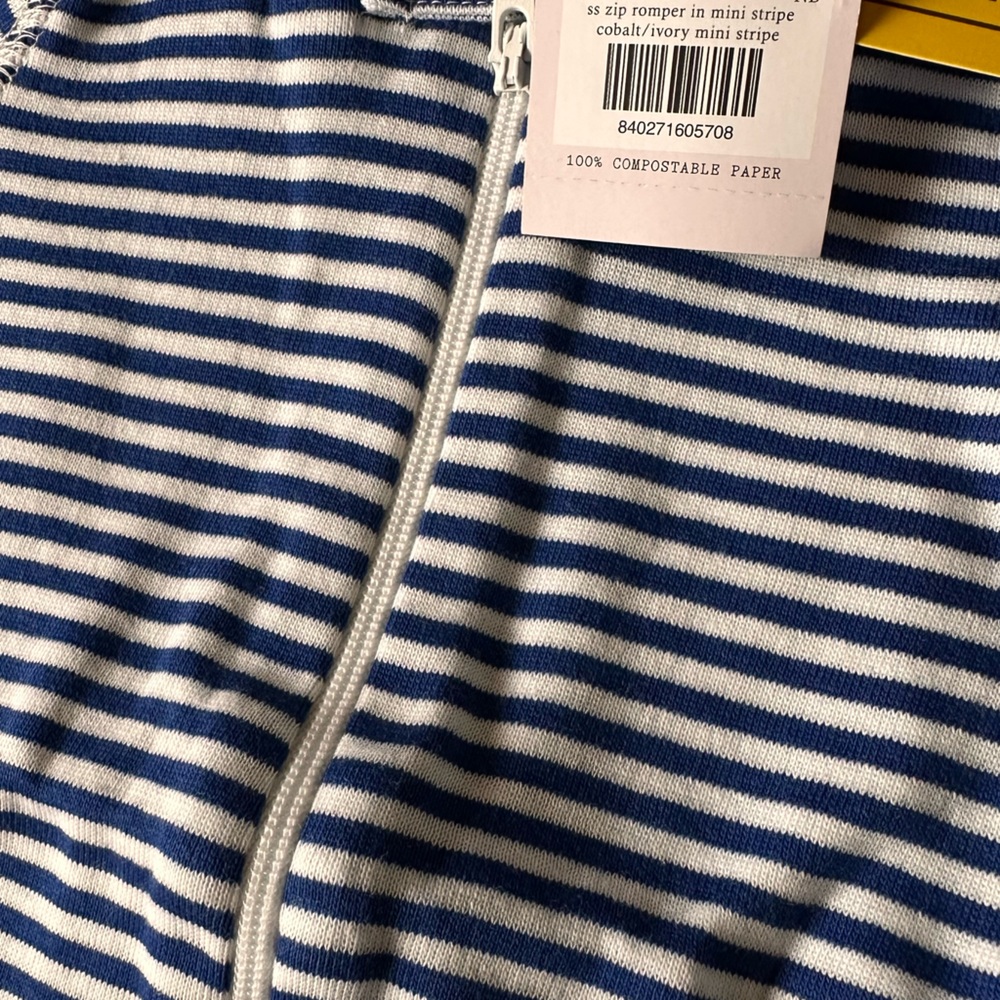 Two Baby 100 % organic cotton zip rompers in mini stripe blue 
NWT - Picture 5 of 7
